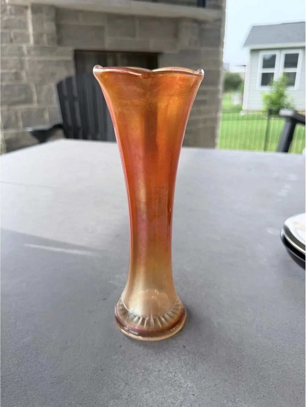 Vintage Marigold Carnival Glass Bud Vase Iridescent Trumpet Vase